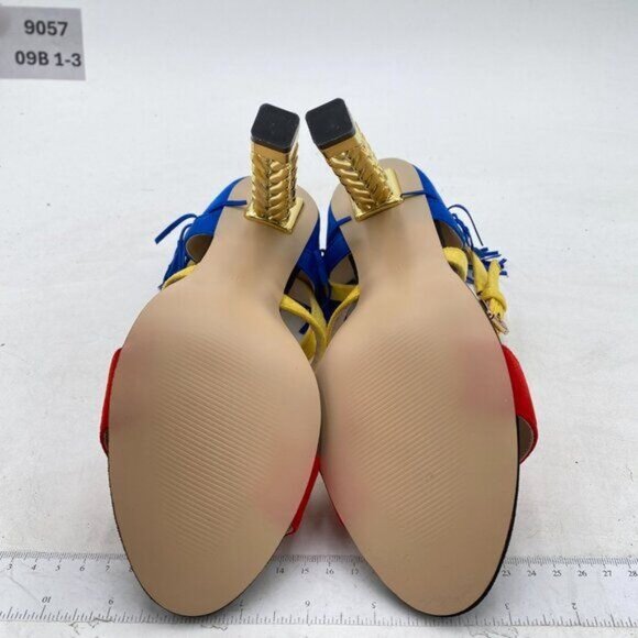 Women's Fringe Heels Ankle Strap Faux Suede Chunky Heel Shoes - Picture 6 of 6